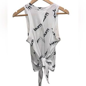 Burn Boot Camp White Logo Print Tie Back Tank Top Size Small Athletic Open Back
